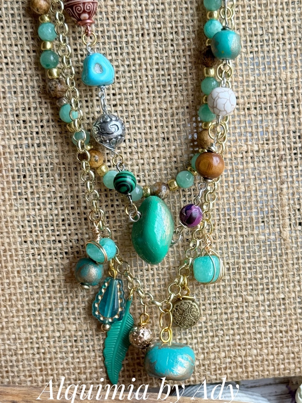 Amazonite + Turquoise and Gold Multi-Strand Beaded Necklace